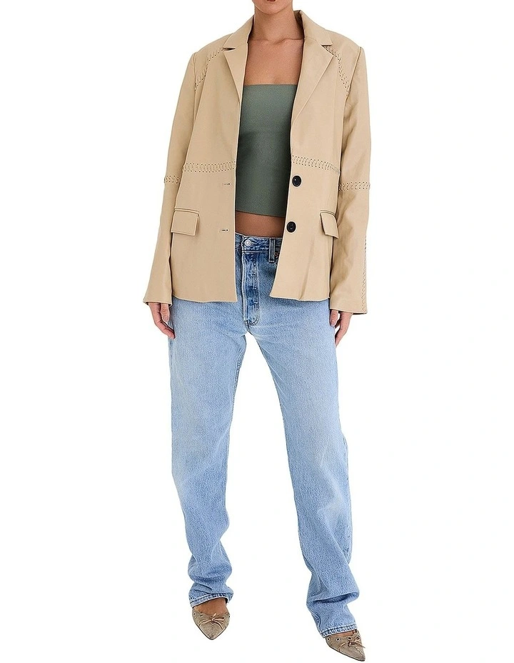 Vegan Leather Blazer in Beige