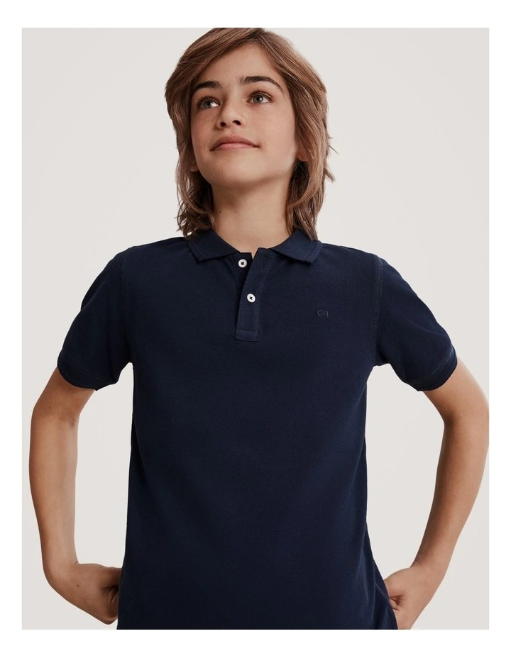 Organically Grown Cotton Polo Shirt in Navy