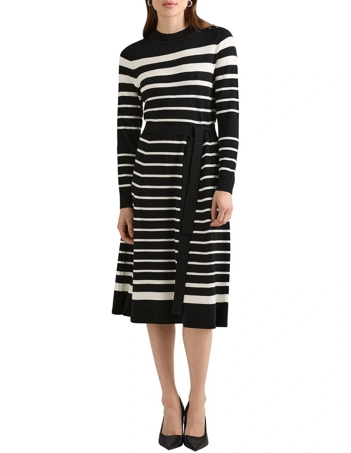 Cira Striped Merino Dress in Black