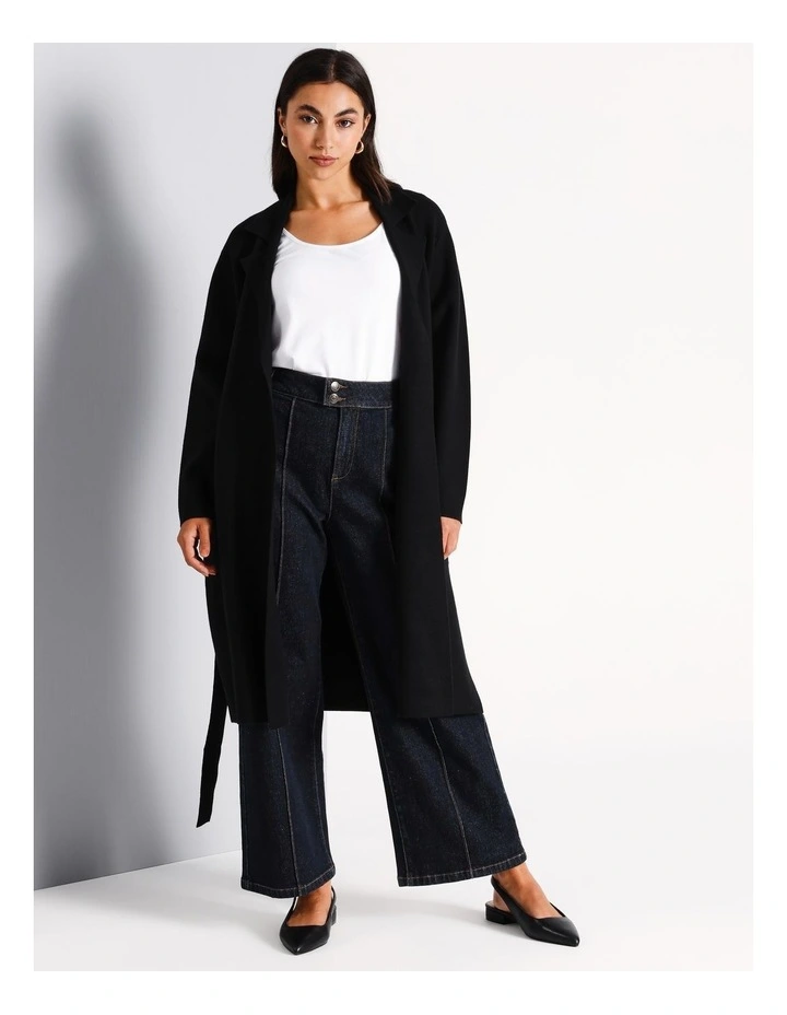Double Faced Collar Revere Cardigan in Black