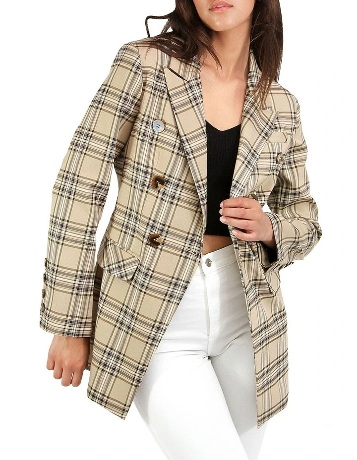 Too Cool For Work Plaid Blazer in Camel