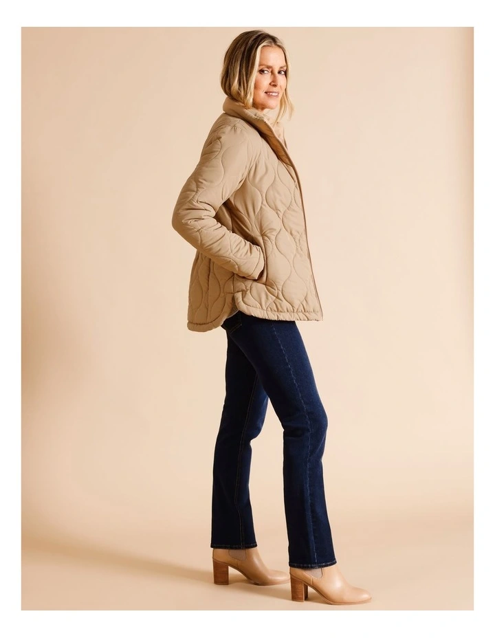 Recycled Polyester Short Quilted Jacket With Packaway Hood In Camel
