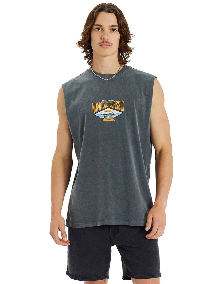 Banquet Relaxed Fit Muscle Singlet in Pigment Asphalt