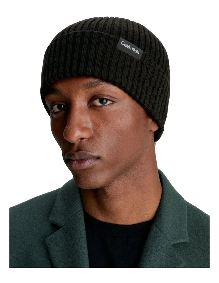 Classic Cotton Rib Beanie in Black