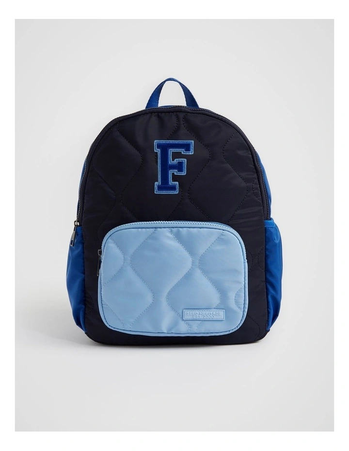 Quilted Initial "F" Backpack in Navy