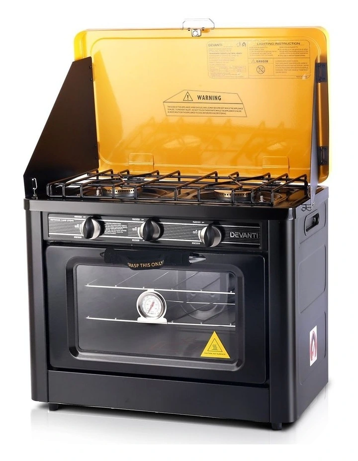 3 Burner Portable Gas Oven in Black/Yellow