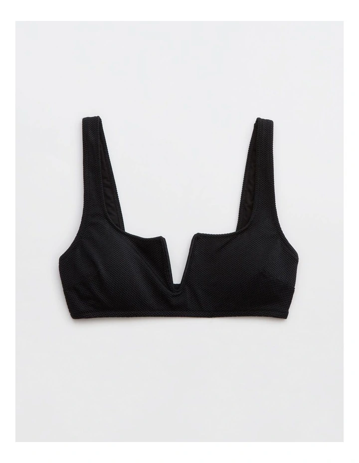 Shine Pique V Wire Scoop Bikini Top in True Black