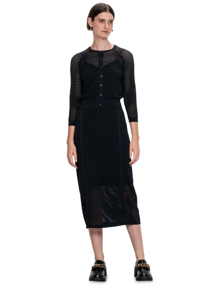 Mesh Knit Cardigan in Black