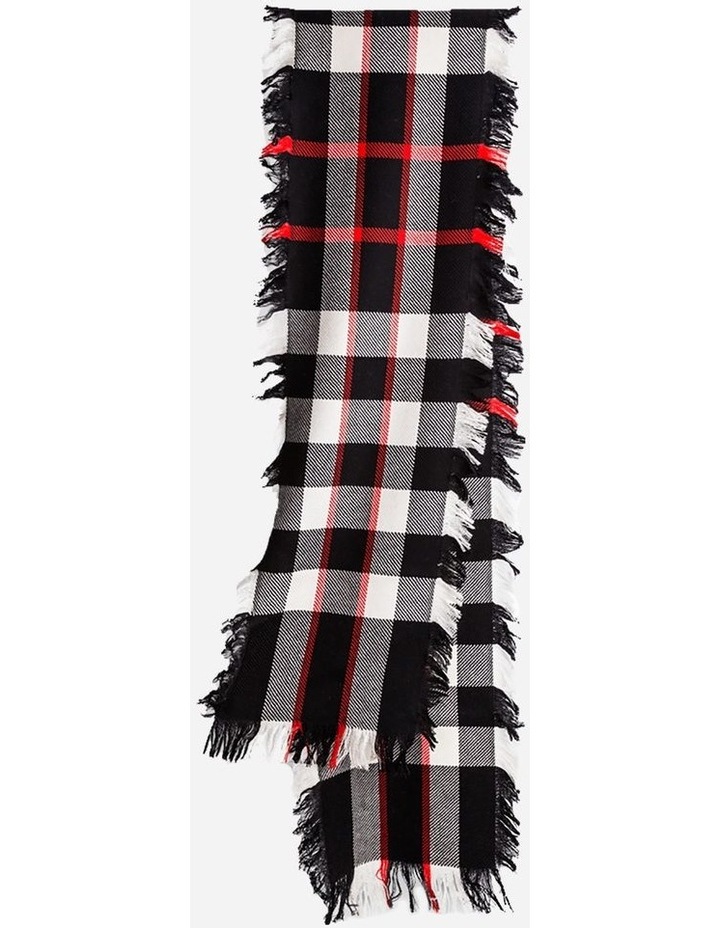 Fringed Wool Scarf in Black/Check