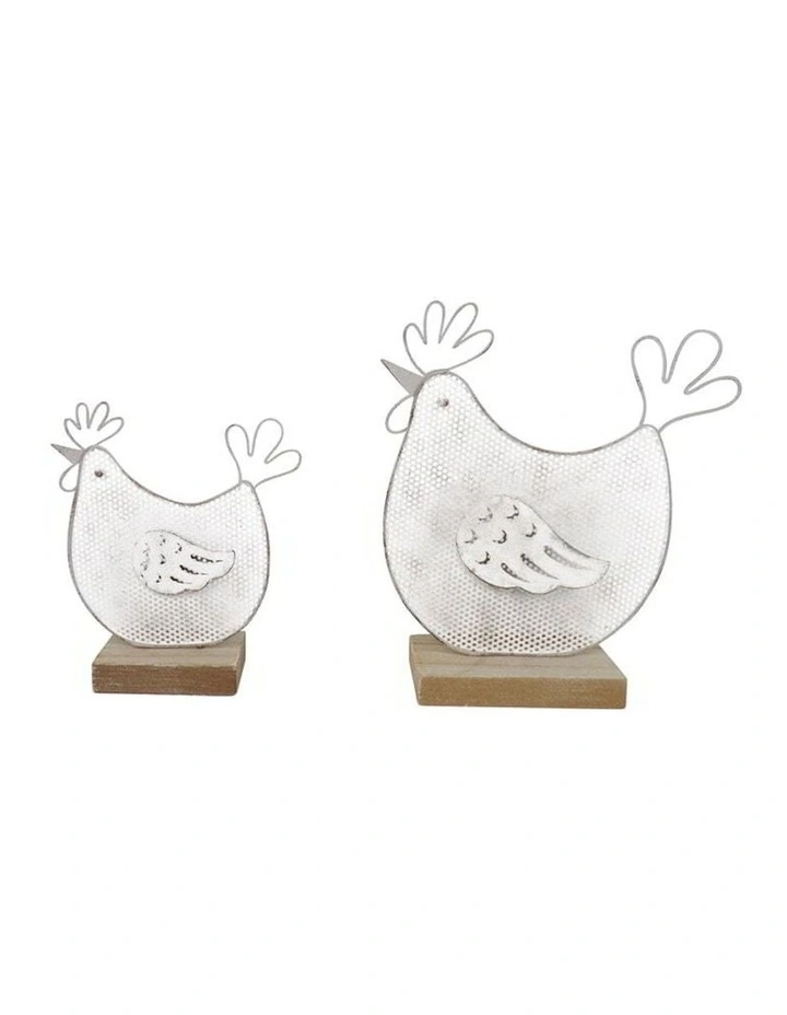Wire Chook Ornaments Set of 2 in Distressed White