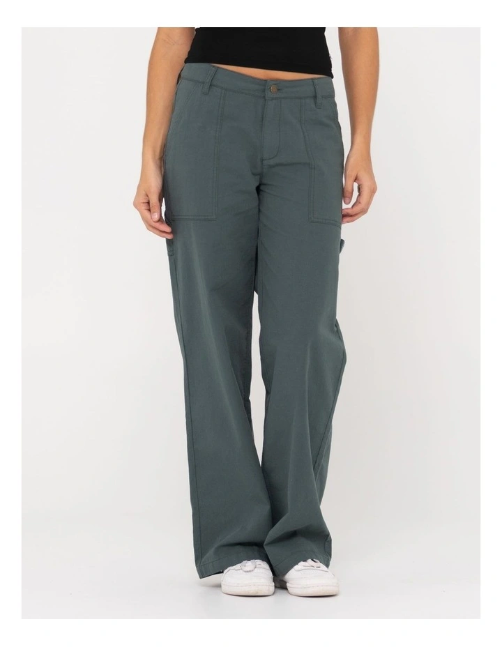 Billie Low Wide Carpenter Ripstop Pant in Green