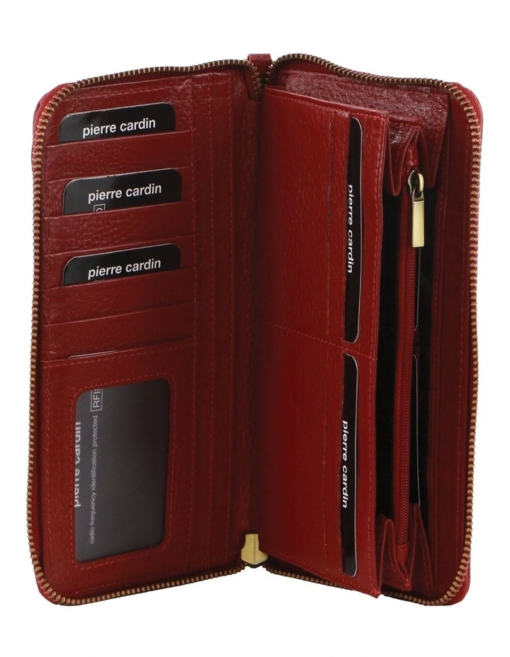 Leather Zip Around Wallet with Wristlet in Red