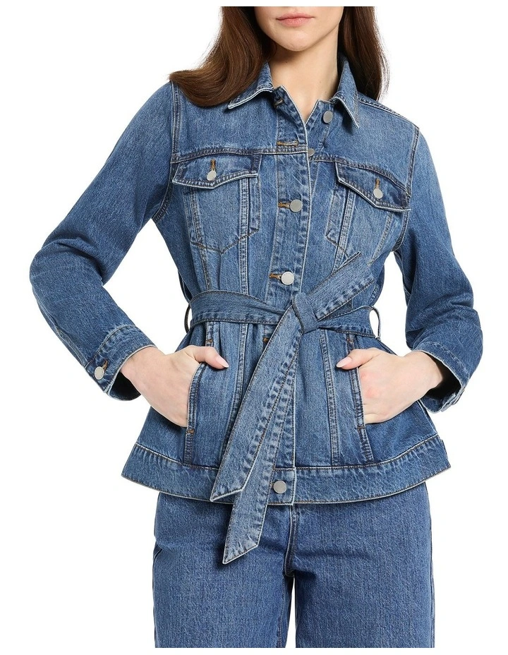 Aspen Belted Denim Jacket in Flat Marine