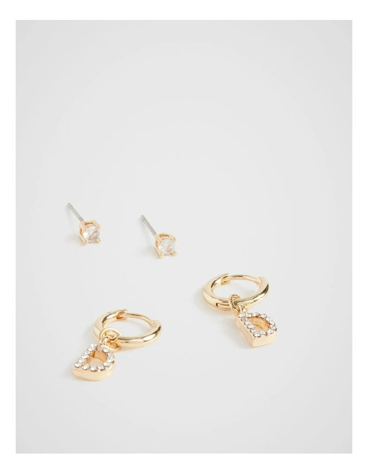 Crystal Initial Hoop Earring in Gold "D"