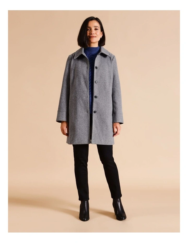 Unlined Coat With PU Trim In Grey Marle/ Black