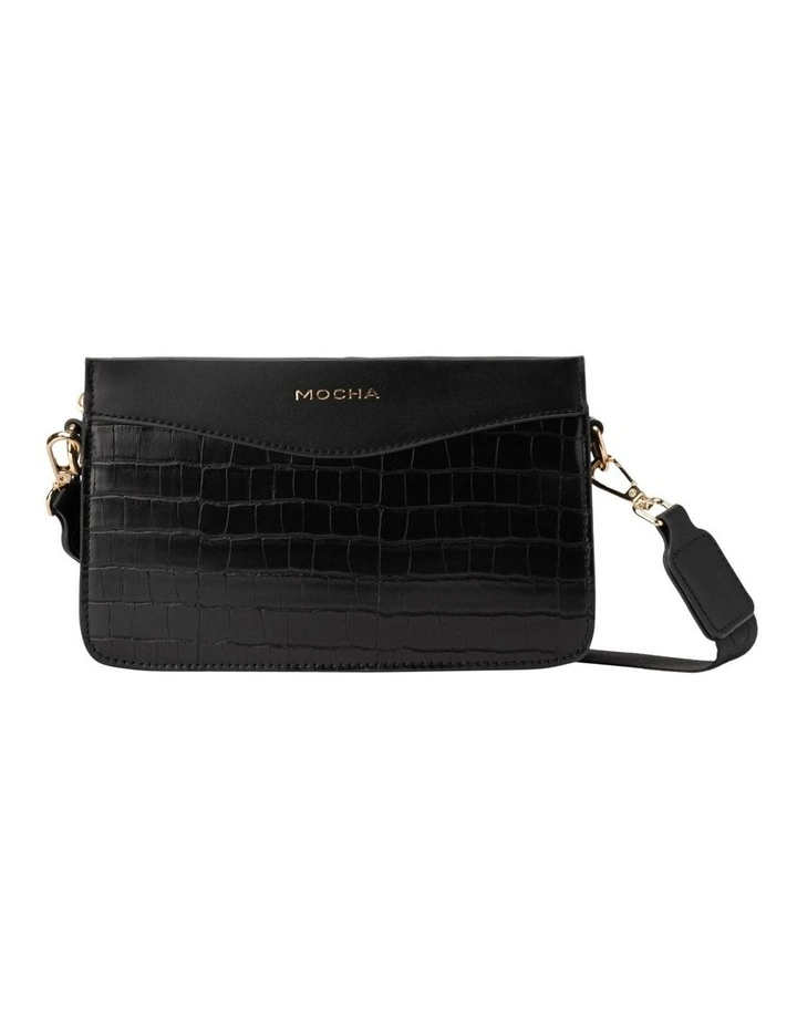 Bindi Croc-Embossed Box Crossbody in Black