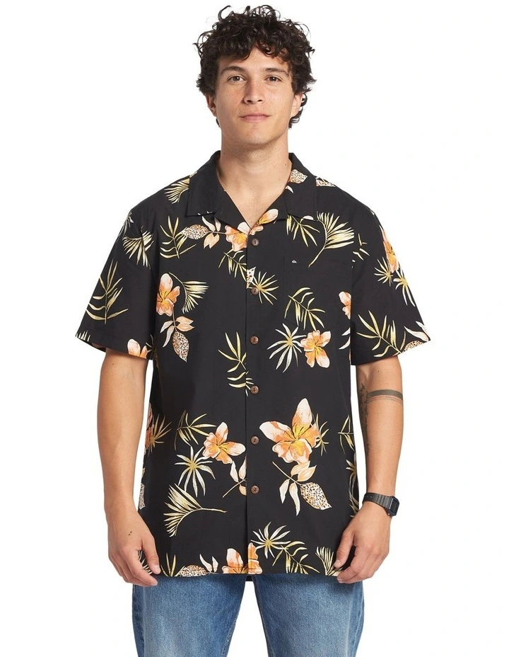 Tropical Floral Short Sleeve Shirt in Black