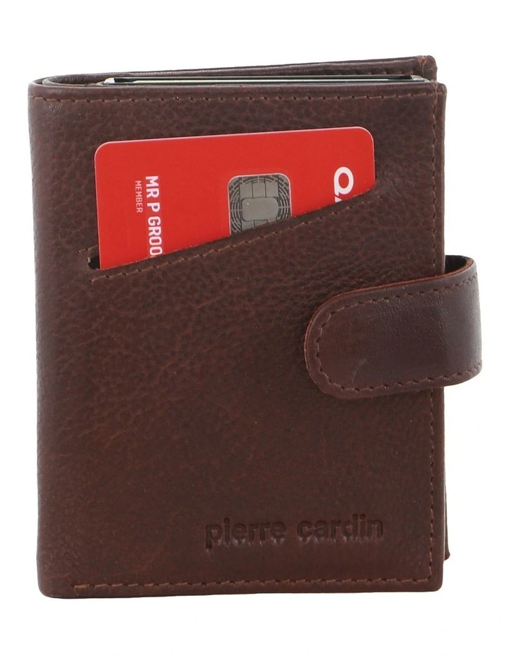 Leather Smart Slide Card Holder Tab Wallet in Brown