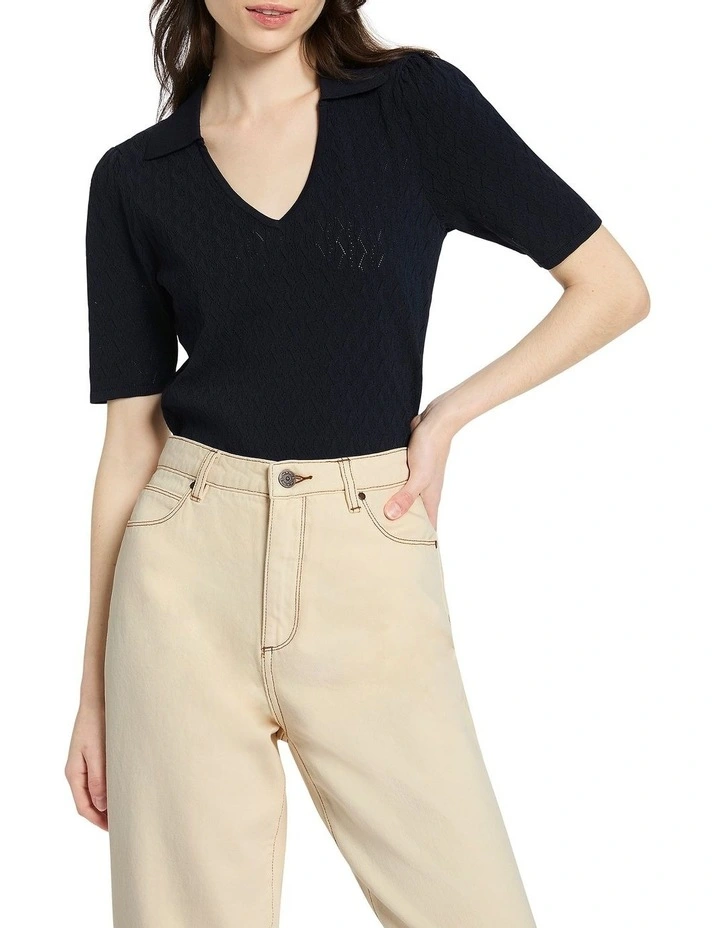Alzira Knit Polo in Navy