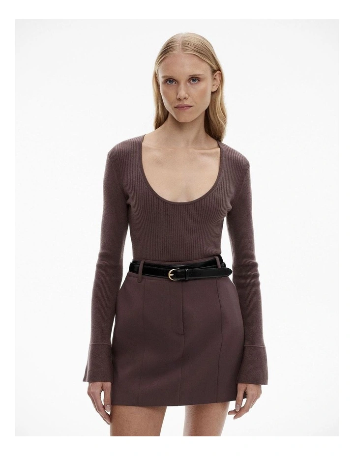 Wool Blend Flare Sleeve Knit in Raisin