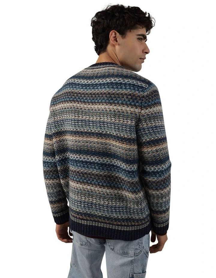 Super Soft Holiday Striped Crewneck Sweater in Blue