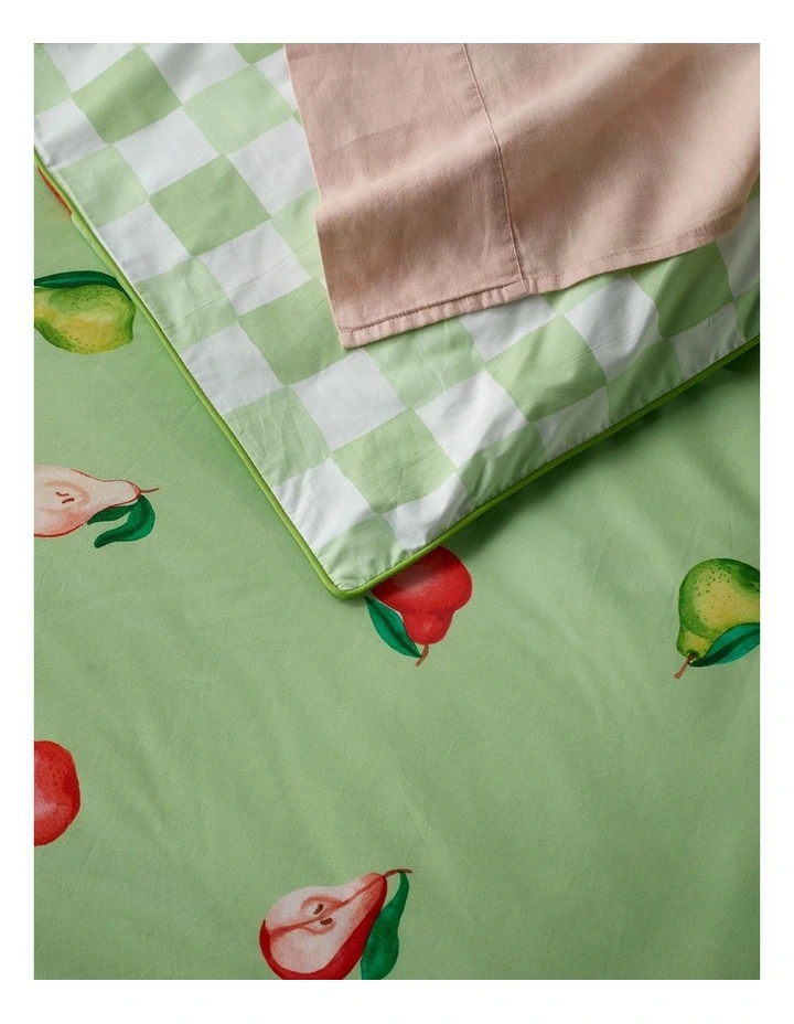 Pear Party Printed Cotton Quilt Cover Set in Green