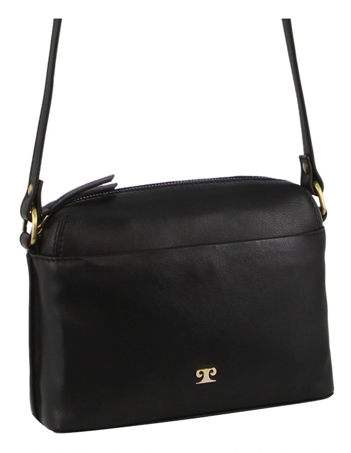 Multi-Compartment Leather Crossbody Bag in Black