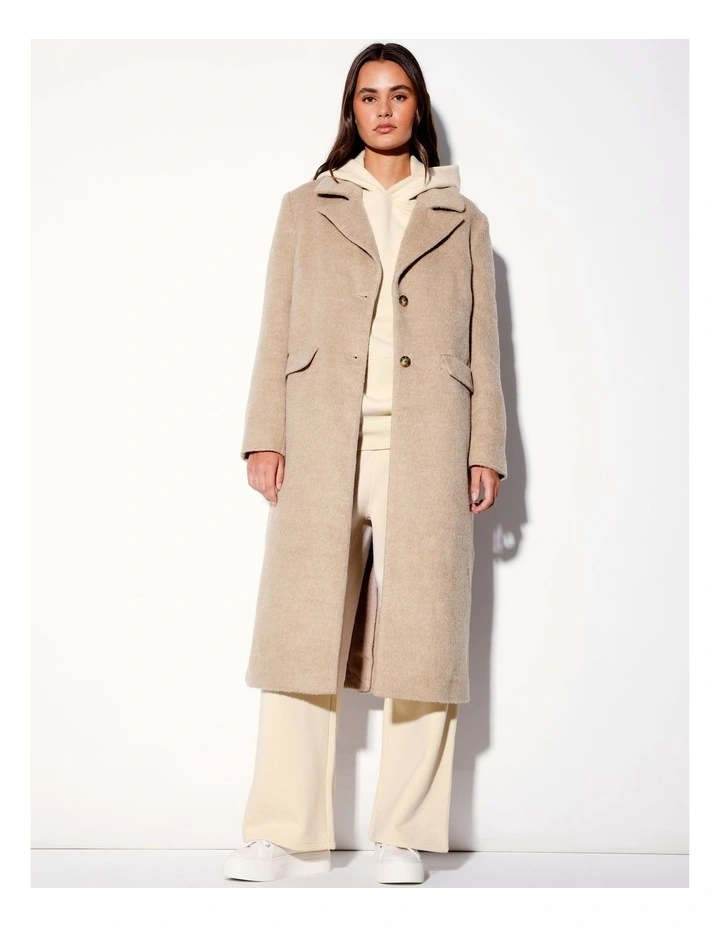 Longline Brushed Coat in Camel