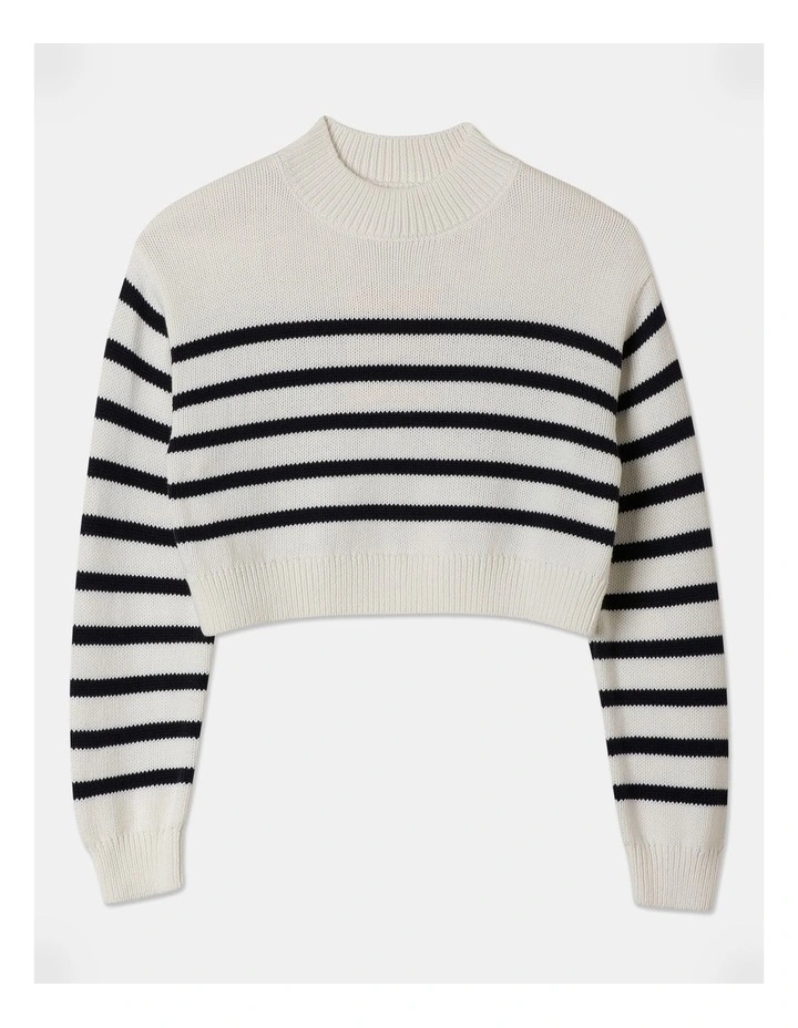 Knitted Cropped Crew Jumper in Vanilla