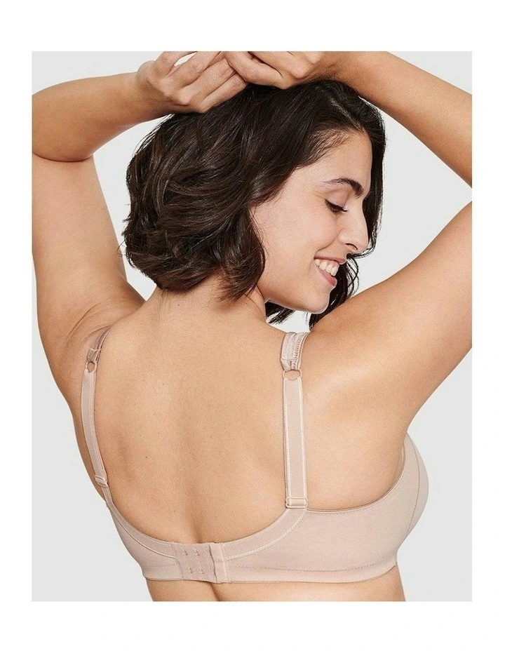Satin Trim Seamless Wirefree Minimiser Bra in Light Beige