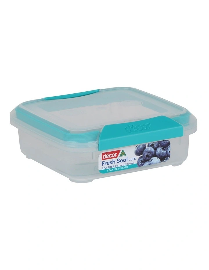 Fresh Seal Clips Square Food Storage 630ml in Teal
