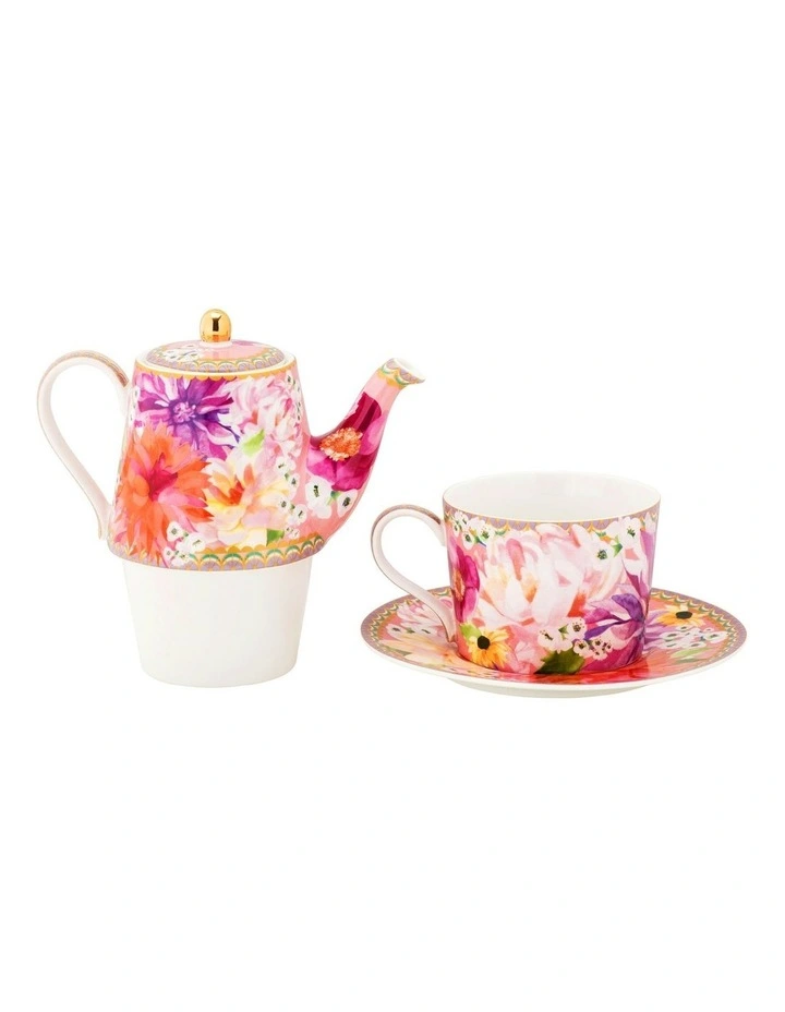 Teas & C's Dahlia Daze Tea for One with Infuser 340ml Gift Boxed in Multi