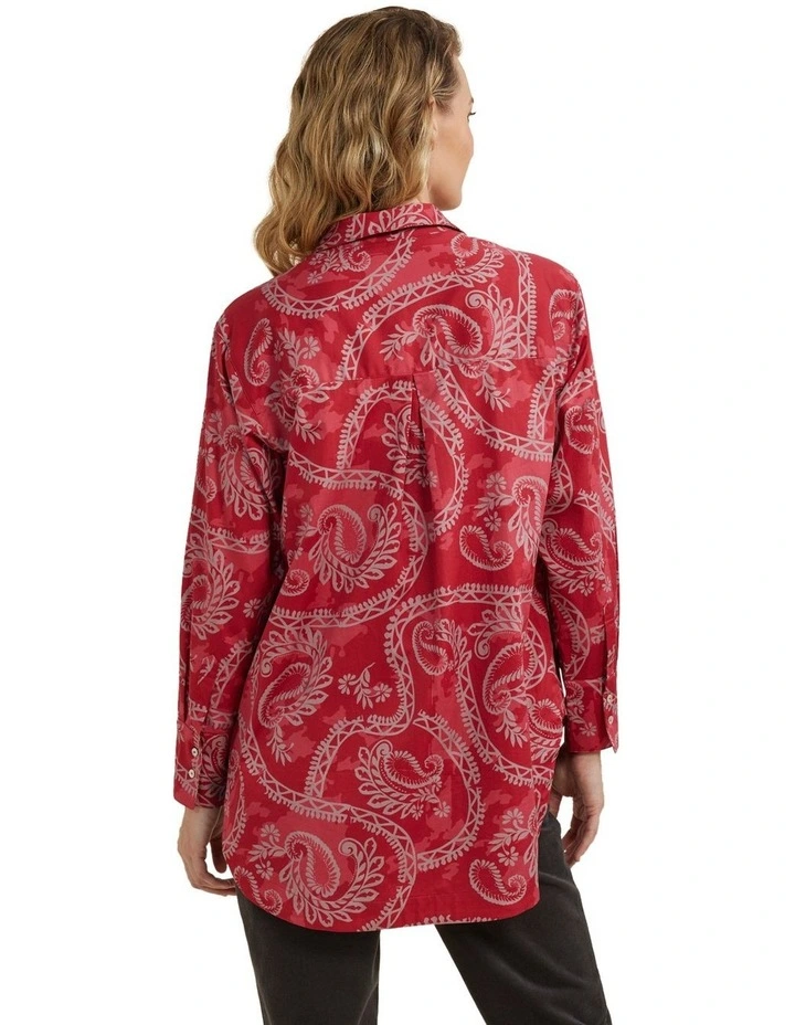 Flowing Paisley Print Shirt in Rhubarb