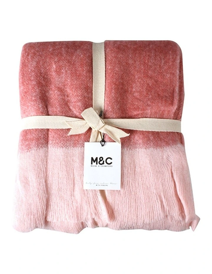 Baily Faux Mohair Sofa Throw Blanket With Fringing 170x130cm in Pink