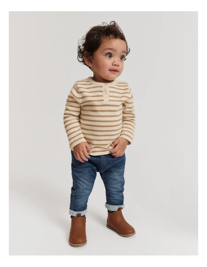 Henley Knit Sweater in Camel Stripe