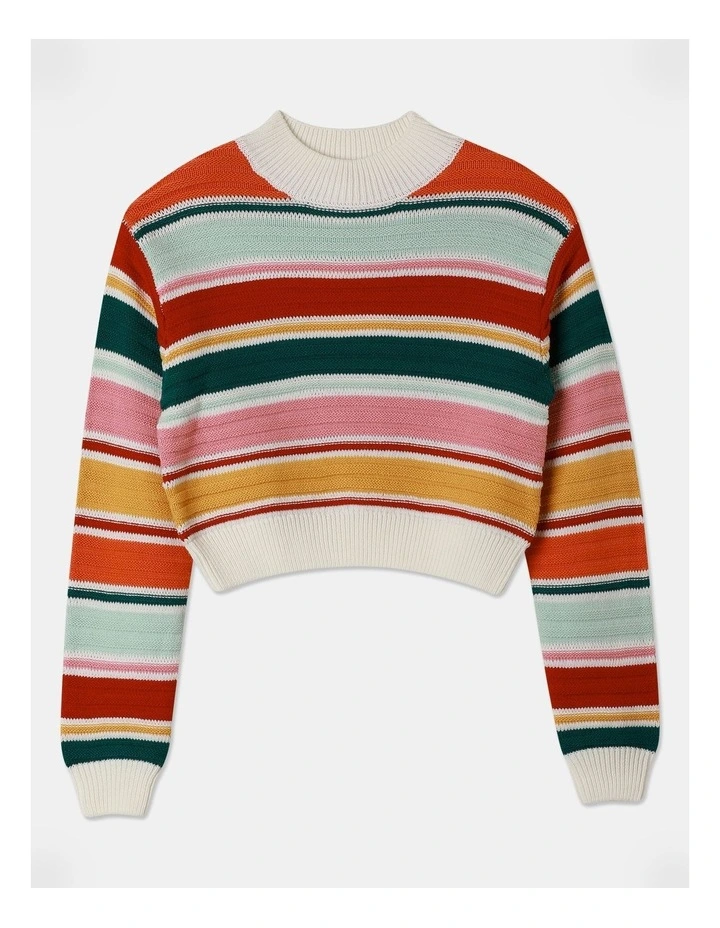 Knitted Cropped Ottoman Jumper in Rainbow