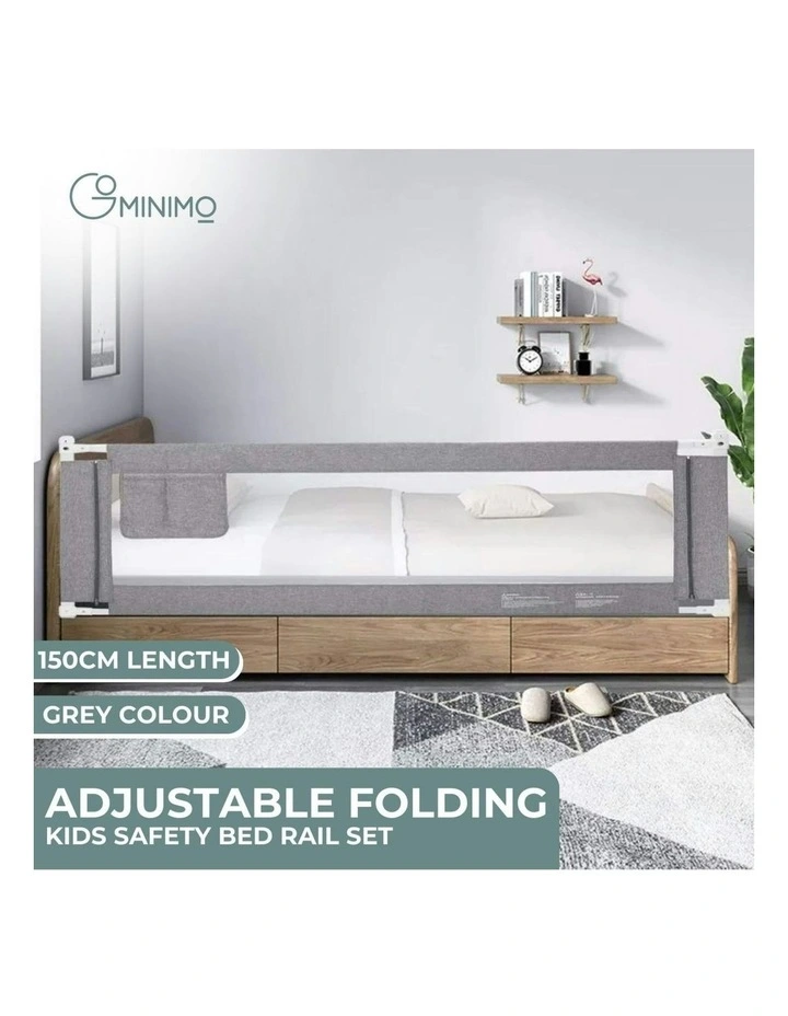 Folding Cot Safety Guard Rail Height Adjustable Bed 150x90cm in Grey