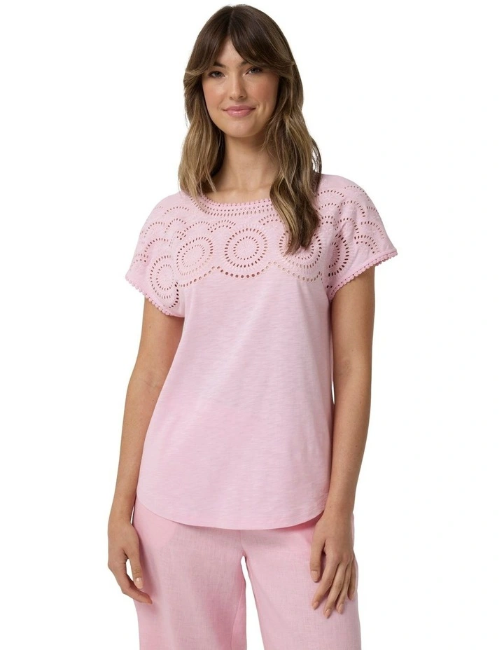 Embroidered Tee in Pale Rose