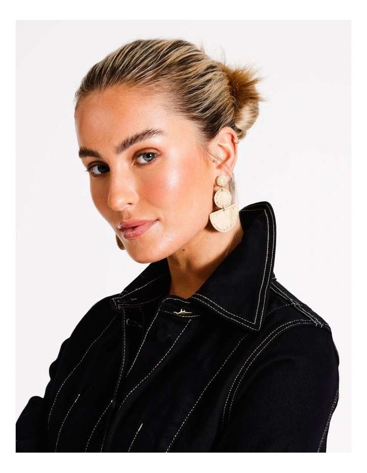 Three Tiered Raffia Earrings in Neutral