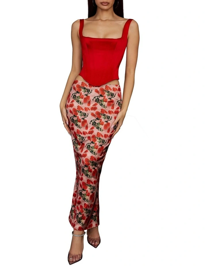 Rafa Satin Longline Corset in Red