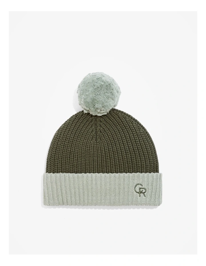 Block Knit Beanie in Khaki