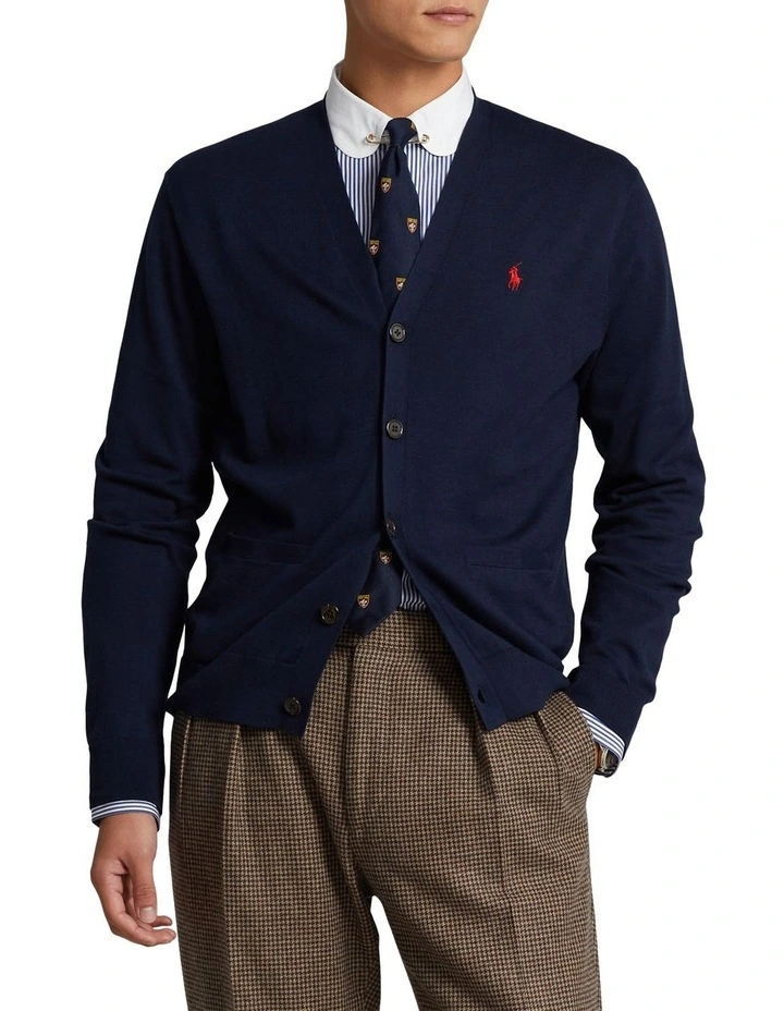 Cotton V-Neck Cardigan in Blue
