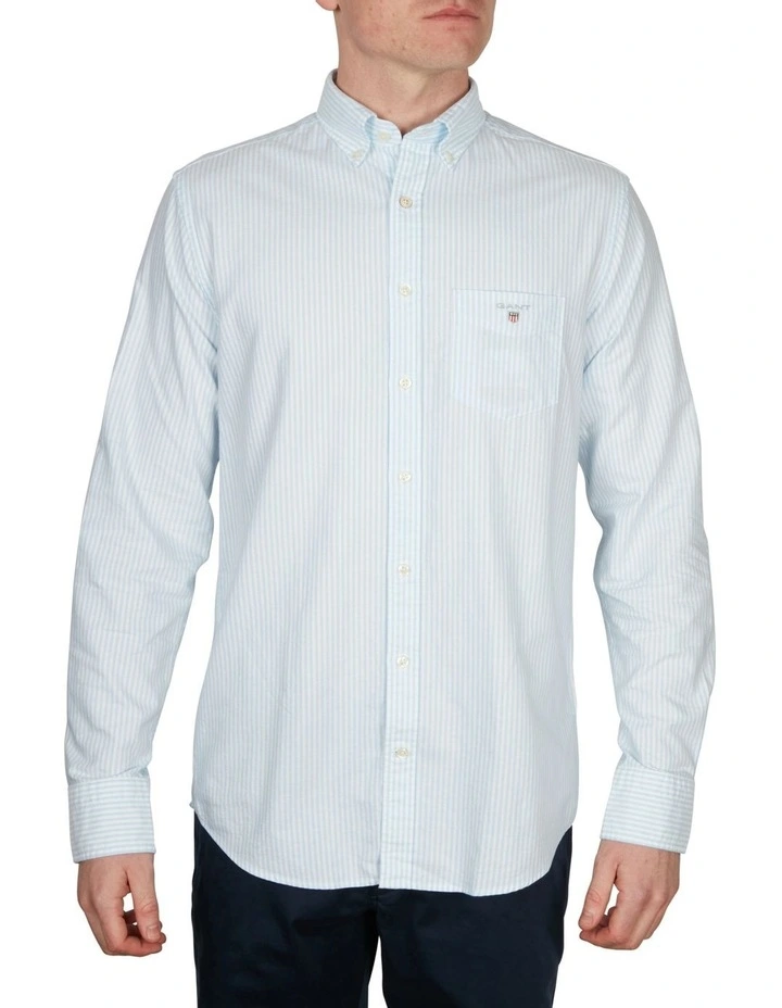 Regular Oxford Banker Broadcloth Long Sleeve Shirt in Blue