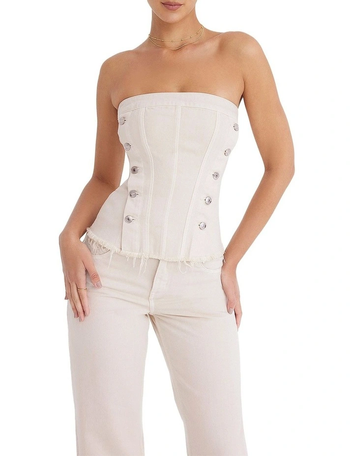 Denim Strapless Top in Oat