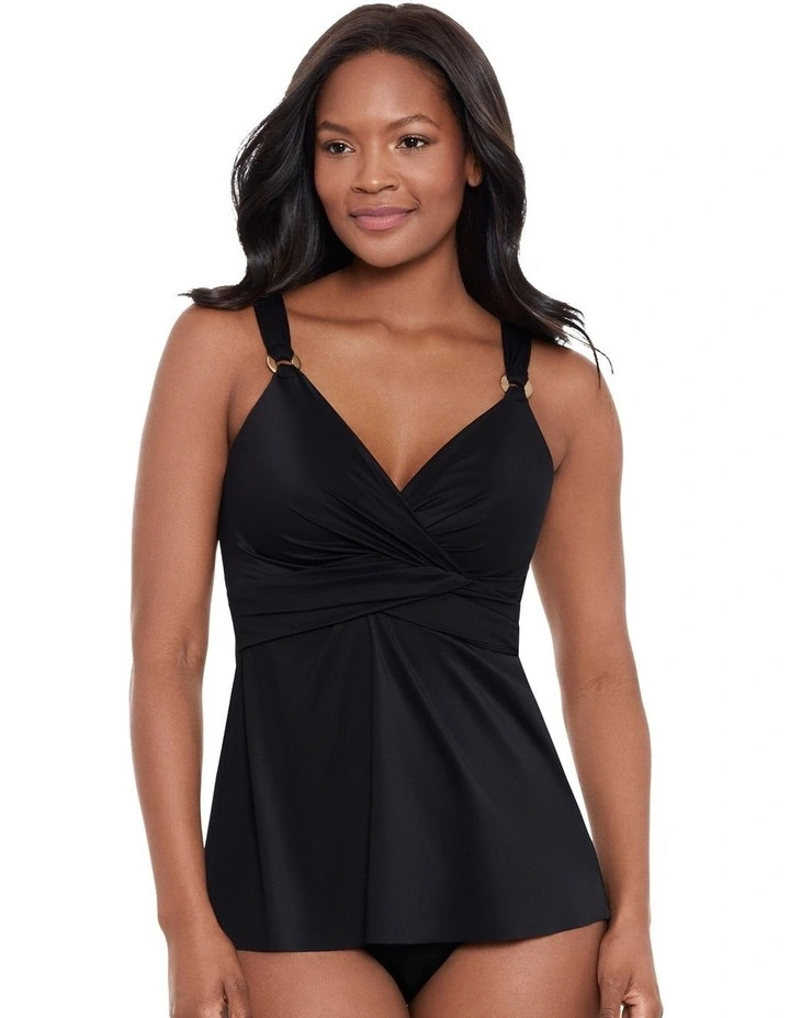 Plunge Full Bust Underwired Tankini Top in Black