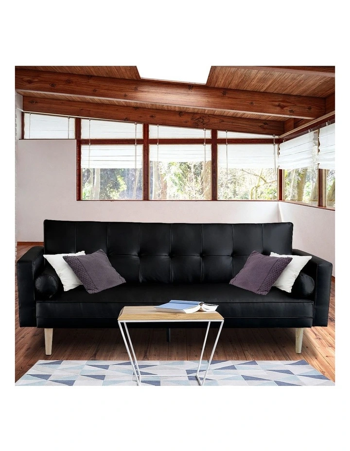 Sarantino 3 Seater Faux Leather Sofa Bed Couch with Pillows Black