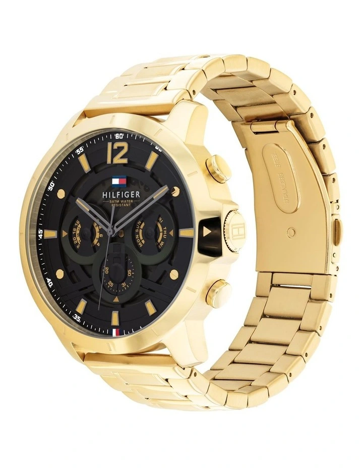 Luca Ionic Steel Black Dial Watch in Gold