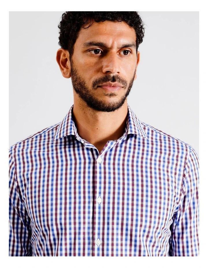 Slim Long Sleeve Shirt 2 Colour Mid Check In Red