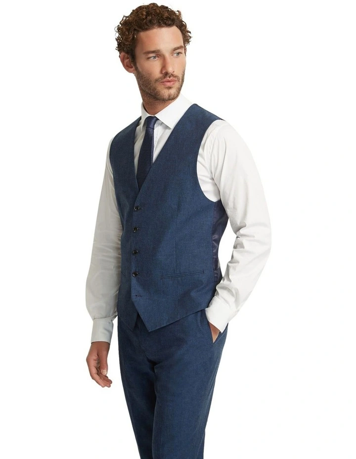 Butterworth Linen Blend Waistcoat in Blue