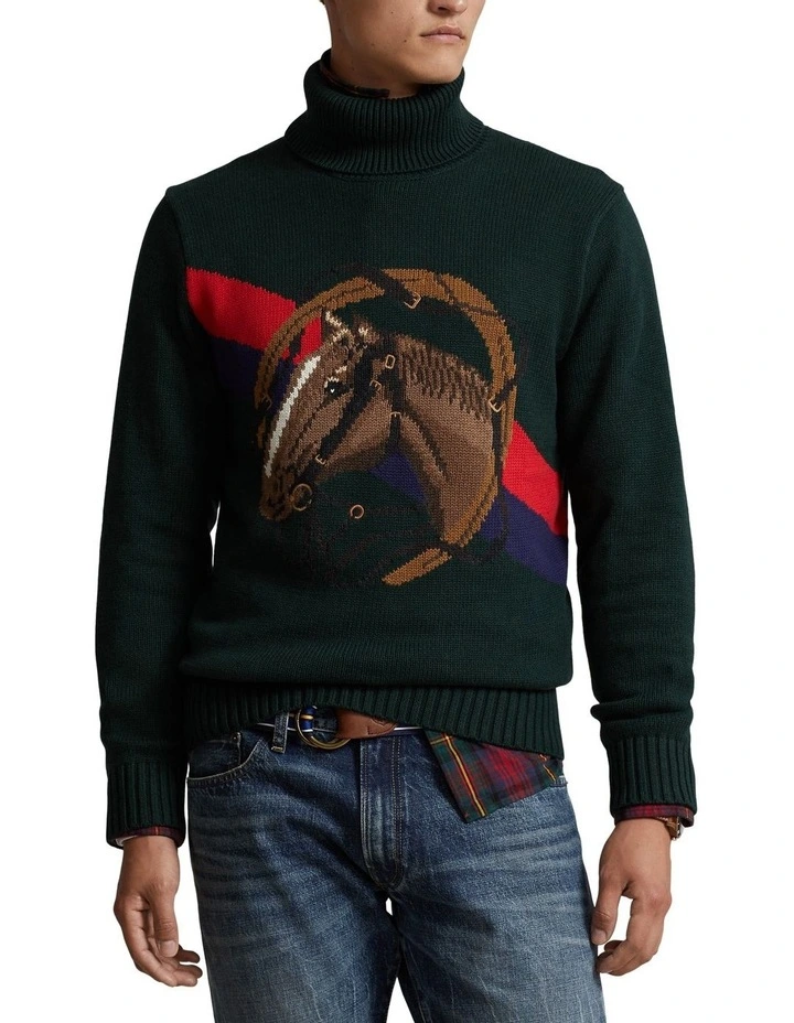Horsehead Cotton Turtleneck Sweater in Green
